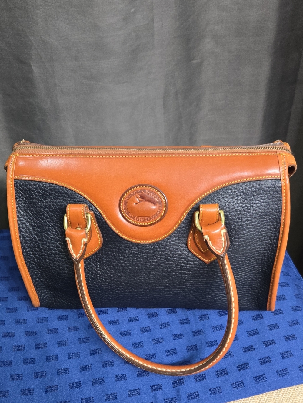 Dooney & Bourke Black and Tan Pebbled Leather Satchel - Picture 16 of 16